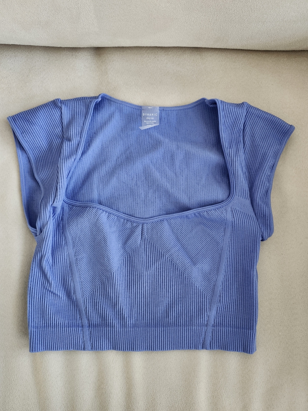 Square-Neck Ribbed Crop Top in Periwinkle Blue